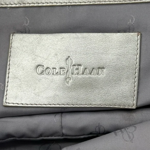 Cole Haan Silver Leather Zipper Top 3 Compartment Satchel Bag Purse Women's - Picture 2 of 13